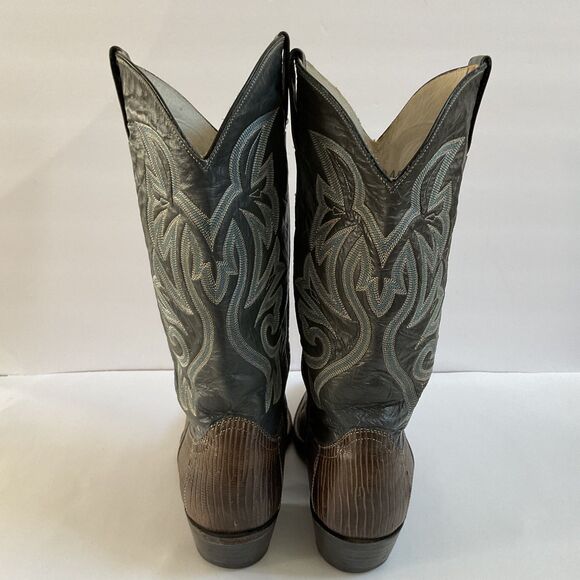 Vintage Cowtown Teju Lizard Cowboy Western Boots Black Shaft Mens 11.5D Handmade main image 5